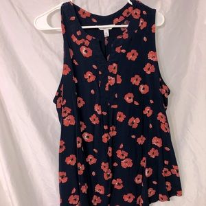 Navy blue and orange floral top